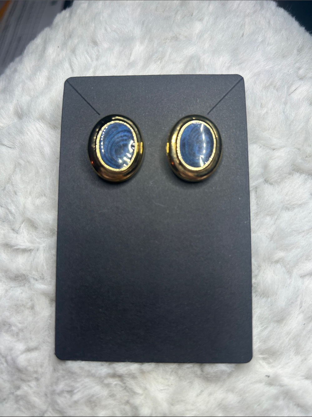 Gold-Tone Blue Oval Stud Earrings